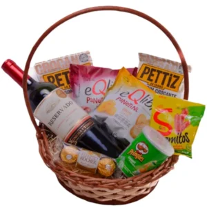Cesta de Com Petiscos Mais Vinho